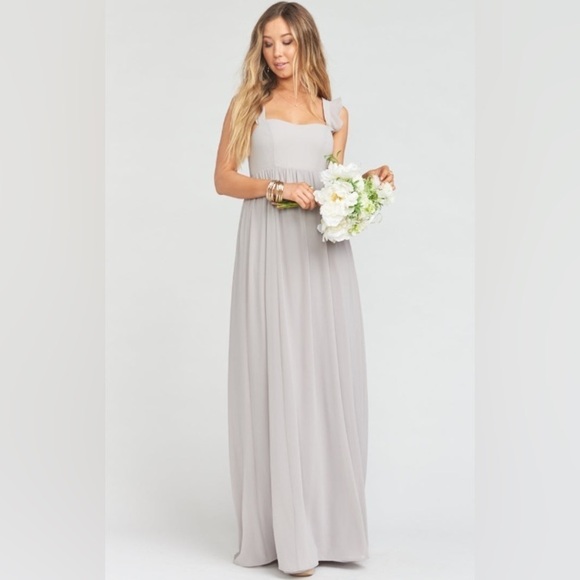 NWT Show Me Your Mumu June Maxi Dress in Dove Gray Chiffon Bridesmaid Medium - Picture 1 of 16